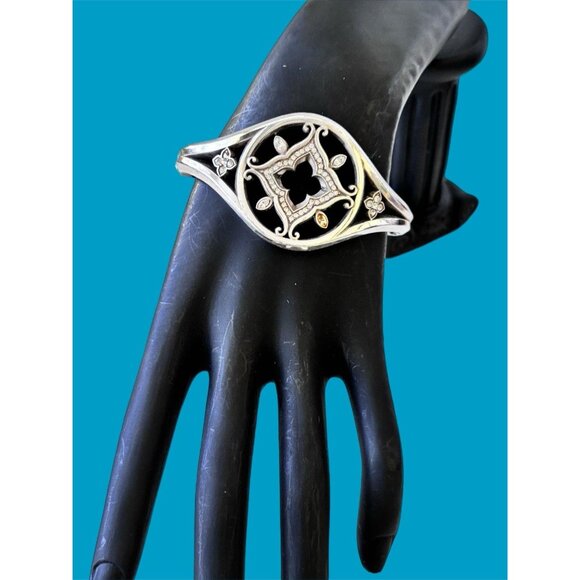 Brighton Morena Silver Swarovski Crystal Filigree Hinged Cuff Bracelet - Picture 2 of 6